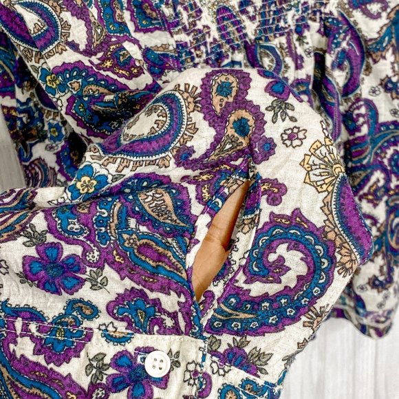 Torrid Blouse White Purple Green Paisley Floral - Picture 8 of 9
